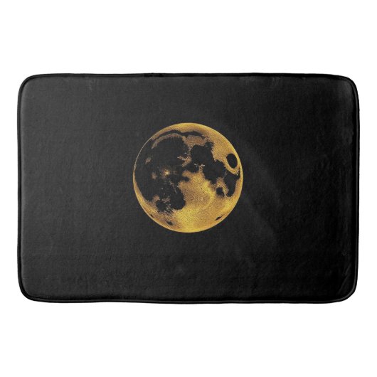 Gold textured moon on dark black バスマット (正面)