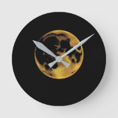 Gold textured moon on dark black ラウンド壁時計 (正面)
