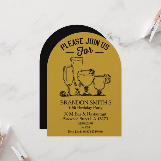 Gold Theme Adult Birthday   招待状 (正面/裏面インサイチュ)