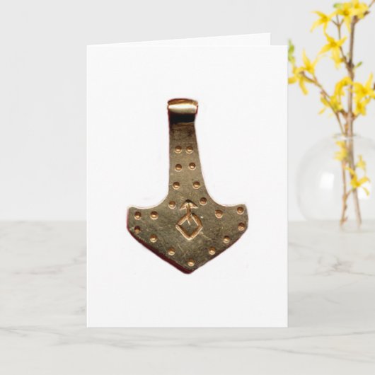 Gold Thor Hammer white greeting card カード (黄色い花)