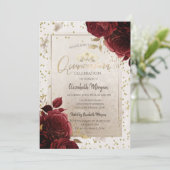 Gold Tiara,Burgundy Flowers Diamonds Quinceañera  招待状 (スタンド正面)