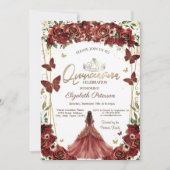 Gold Tiara,Red Flowers Butterflies Dress  招待状 (正面)