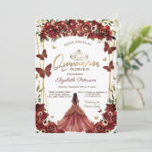 Gold Tiara,Red Flowers Butterflies Dress  招待状 (スタンド正面)