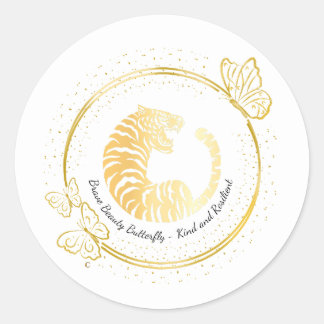 Gold Tiger Brave Beauty Butterfly, Kind, Resilient ラウンドシール