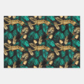 Gold Tiger Print with Tropical Leaves Pattern ラッピングペーパーシート (正面)