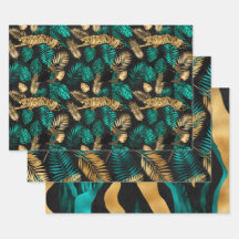 Gold Tiger Print with Tropical Leaves Pattern