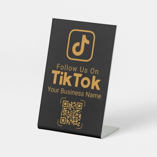 Gold TikTok Follow Us QR Code Business Name 台座サイン (正面)