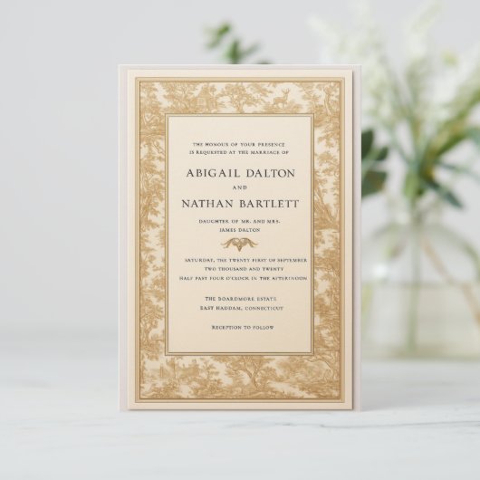 Gold Toile Wedding Invitation (Gilded Heirloom) 招待状 (スタンド正面)