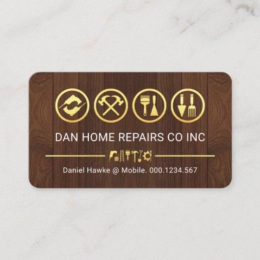 Gold Tools Line On Timber Wood 名刺 (正面)