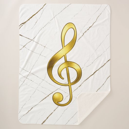 Gold Treble Clef Marble Home Decor シェルパブランケット (正面)