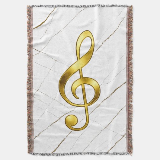Gold Treble Clef Marble Home Decor スローブランケット (正面縦)