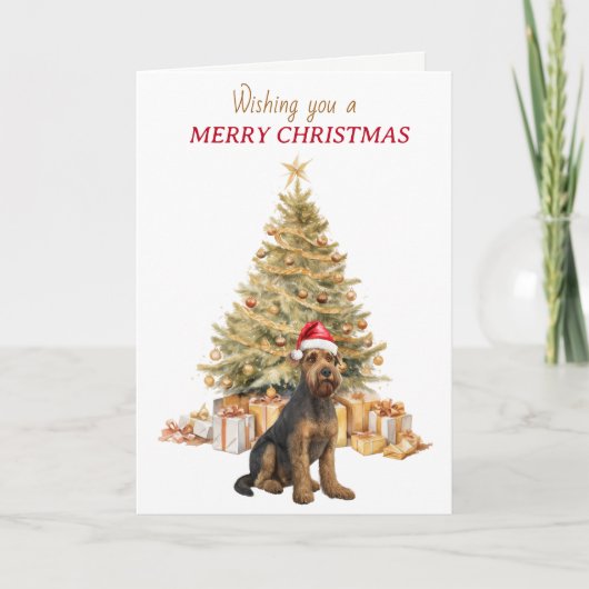 Gold Tree Airedale Terrier Dog Christmas Card シーズンカード (正面)