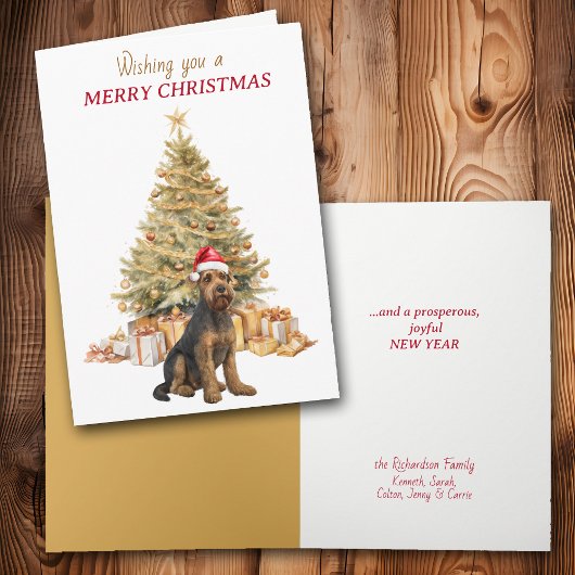 Gold Tree Airedale Terrier Dog Christmas Card シーズンカード