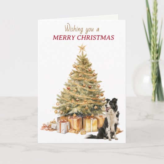 Gold Tree Border Collie Christmas Card シーズンカード (正面)