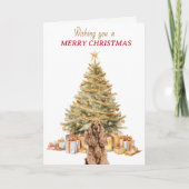 Gold Tree Buff Cocker Spaniel Christmas シーズンカード (正面)