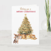Gold Tree Chihuahua Puppy Dog Christmas Card シーズンカード (正面)
