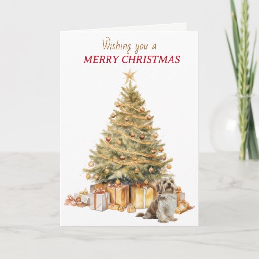 Gold Tree Havanese Dog Christmas シーズンカード (正面)