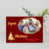 Gold Tree Minimal Dark Red Joyous Christmas Photo  箔シーズンカード (立ち正面)