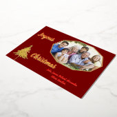 Gold Tree Minimal Dark Red Joyous Christmas Photo  箔シーズンカード (回転した状態)