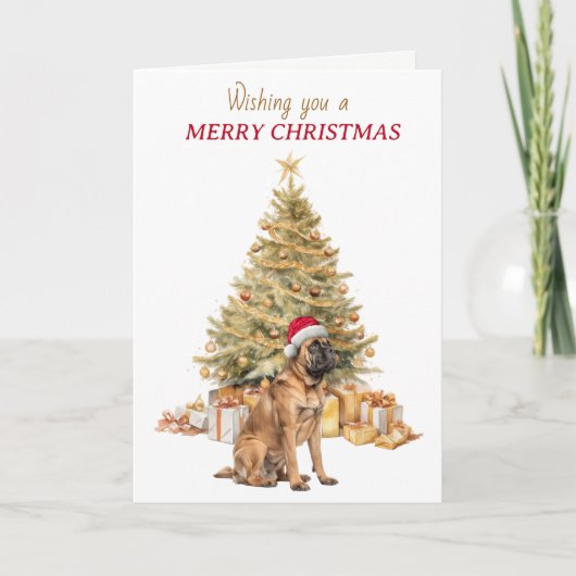 Gold Tree Santa Hat Mastiff Dog Christmas Card シーズンカード (正面)