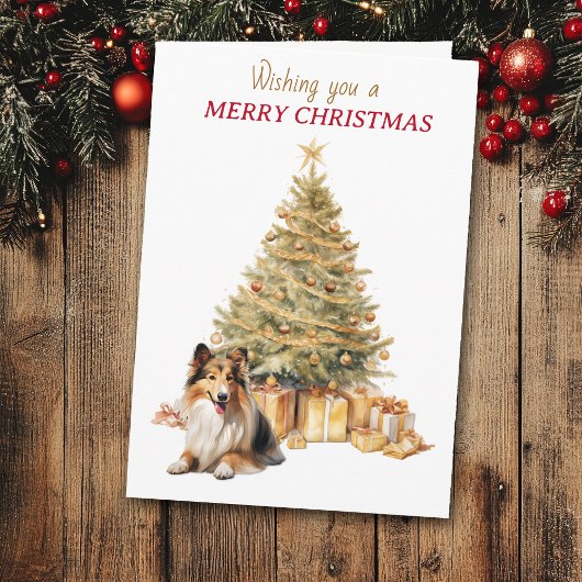 Gold Tree Shetland Sheepdog Christmas Card シーズンカード