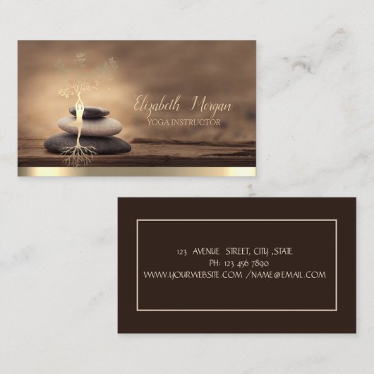 Gold Tree Woman Silhouette,Zen Stones Brown 名刺 (正面/裏面)