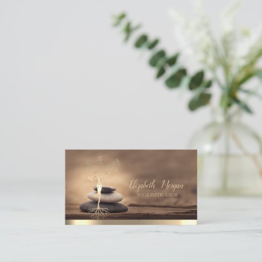 Gold Tree Woman Silhouette,Zen Stones Brown 名刺 (スタンド正面)