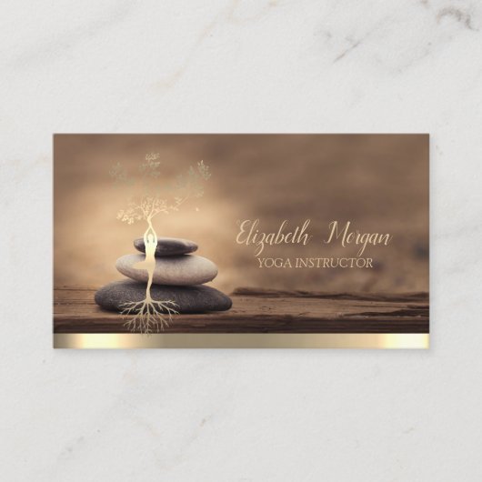 Gold Tree Woman Silhouette,Zen Stones Brown 名刺 (正面)