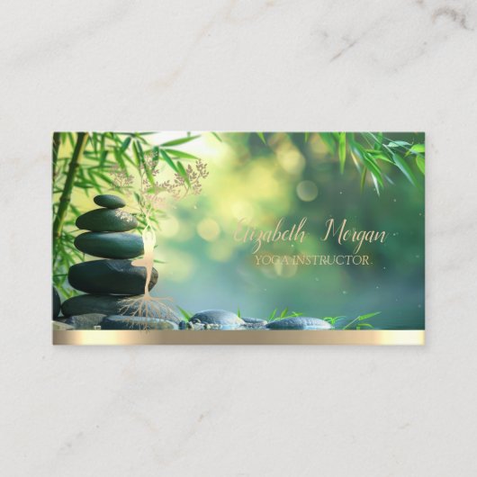 Gold Tree Woman Silhouette,Zen Stones Green 名刺 (正面)