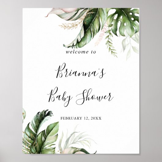 Gold Tropical Greenery Baby Shower Welcome ポスター (正面)