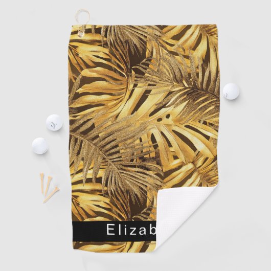 Gold Tropical Leaves Personalized ゴルフタオル (インサイチュ)