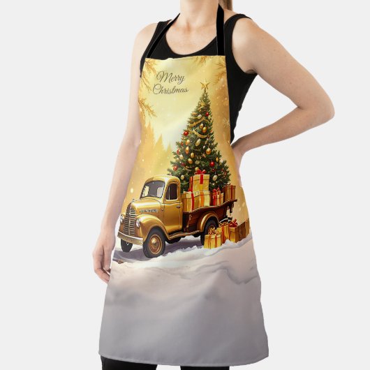 Gold Truck Christmas Tree Holiday Apron エプロン (インサイチュ)