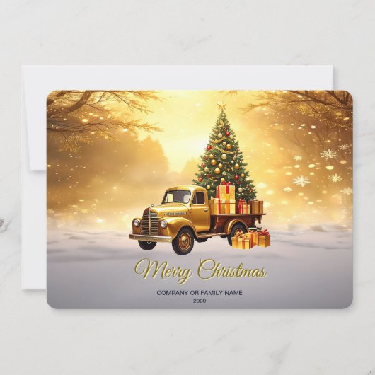 Gold Truck Christmas Tree Holiday Card シーズンカード (正面)