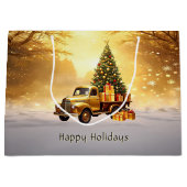 Gold Truck Christmas Tree Holiday Gift Bag ラージペーパーバッグ (正面)