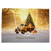 Gold Truck Christmas Tree Holiday Gift Bag ラージペーパーバッグ (裏面)