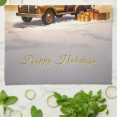 Gold Truck Christmas Tree Holiday Kitchen Towel キッチンタオル (折り畳み)