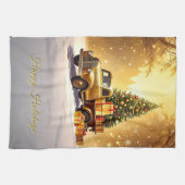 Gold Truck Christmas Tree Holiday Kitchen Towel キッチンタオル (横)