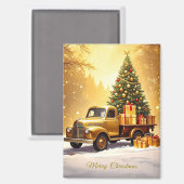 Gold Truck Christmas Tree Holiday Magnet マグネット (正面/裏面)