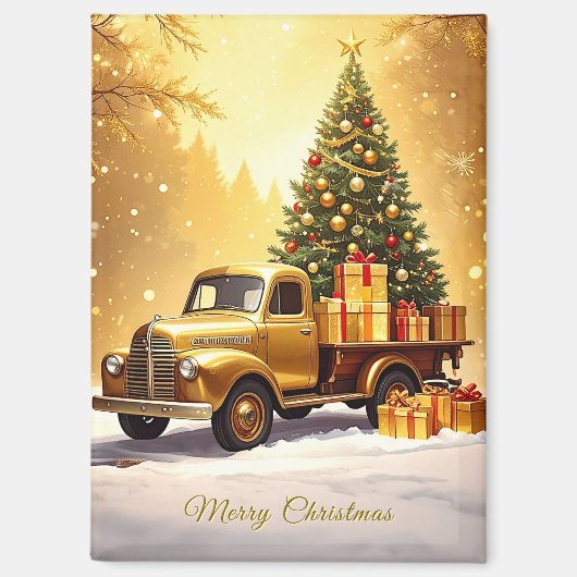 Gold Truck Christmas Tree Holiday Magnet マグネット (正面)