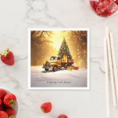 Gold Truck Christmas Tree Holiday Napkin スタンダードカクテルナプキン (インサイチュ)