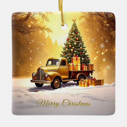 Gold Truck Christmas Tree Holiday Ornament セラミックオーナメント (正面)