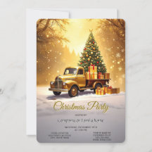 Gold Truck Christmas Tree Holiday Party Invitation