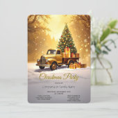 Gold Truck Christmas Tree Holiday Party Invitation 招待状 (スタンド正面)