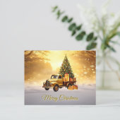 Gold Truck Christmas Tree Holiday Postcard ポストカード (スタンド正面)