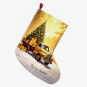 Gold Truck Christmas Tree Holiday Stocking ラージクリスマスストッキング (正面 (吊り時))