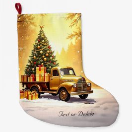 Gold Truck Christmas Tree Holiday Stocking ラージクリスマスストッキング