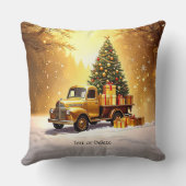 Gold Truck Christmas Tree Holiday Throw Pillow クッション (裏面)