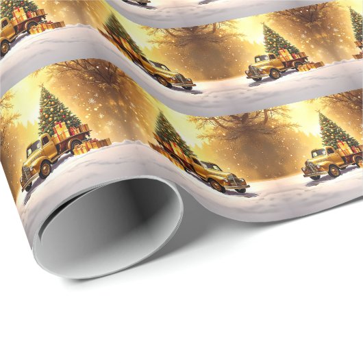 Gold Truck Christmas Tree Wrapping Paper ラッピングペーパー (ロールコーナー)