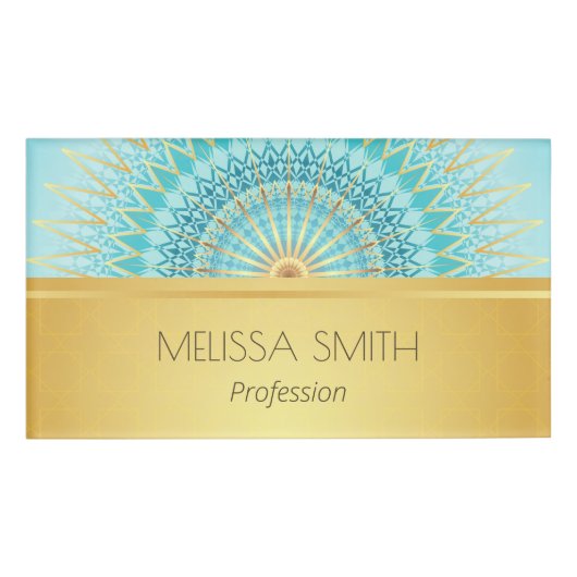 Gold Turquoise Geometric Mandala 名札 (正面)