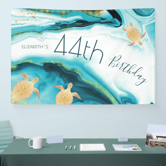 Gold Turtles Teal Ink | Custom Birthday 横断幕 (トレードショー)